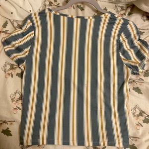 Grey/white w/ mustard yellow striped crop-top